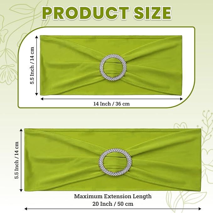 MDS Pack of 250 Spandex Chair Sashes Bow Universal fits Elastic Stretch Chair Bands Ties with Buckle for Wedding Party Banquet Events Decoration Spandex Slider Sashes Bow - Apple Green