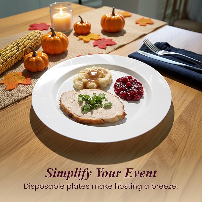 Aya’s 60 Pack Plastic Plates for Party - Heavy Duty Disposable Plate Set with 30 Dinner and 30 Salad Plates - Durable Round White Thanksgiving Plate for Weddings, Holidays, Events, and Gatherings
