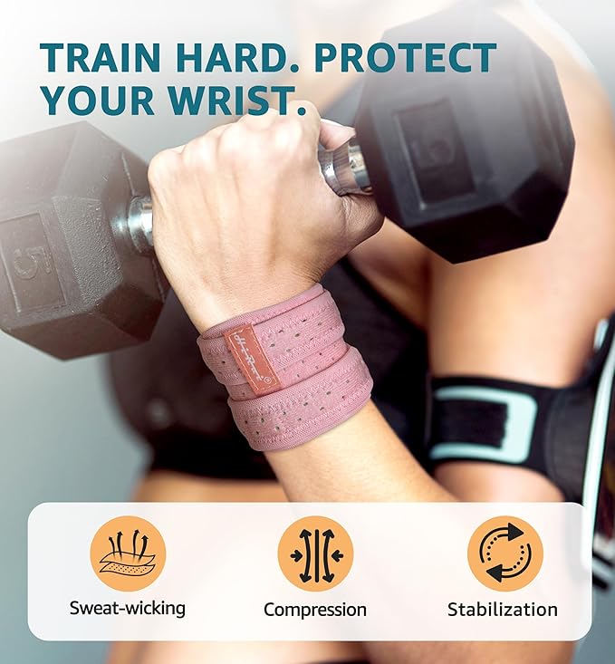 HiRui Wrist Brace for TFCC Tears, Adjustable Wristband Wrist Wraps Support for Fitness Weightlifting Tennis Tendonitis Carpal Tunnel Arthritis Pain Relief, One Size Adjustable (Pink, 2 Pack)