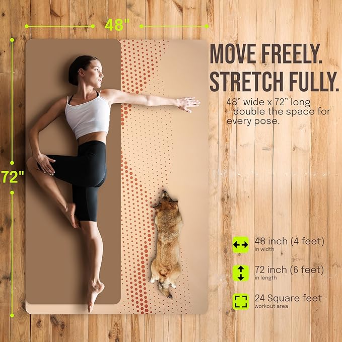 Gogokiwi Large Yoga Mat (6'x4') – 1/4" & 1/2" Thick Exercise Mats for Home Workout, Extra Wide Workout Mats for Home Gym, Yoga, Pilates, Stretching, Floor & More