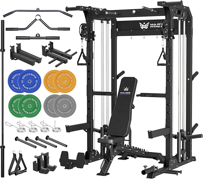 MAJOR FITNESS F22 Power Rack, 1600lbs All-in-One Squat Rack with Dual Pulley System, Heavy-Duty Steel Frame, Attachments & Storage for Home Gym Strength Training