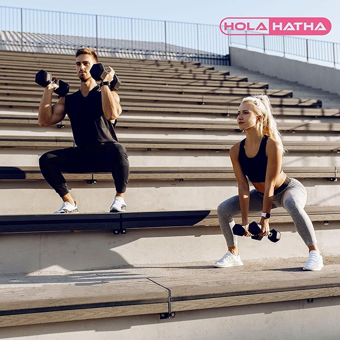 HolaHatha Hexagonal Dumbbell Weights Set, Home Gym Equipment Set, Portable Weighted Exercise Dumbbells for Fitness, Training, and Lifting Workouts