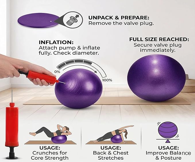 Mini Yoga Balls 6 Inch Exercise Pilates Therapy Balance Micropore Ball Barre Equipment for Home Stability Training Physical Core Training with Pump