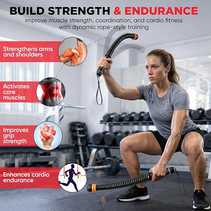 Adjustable Ropeless Battle Ropes – Weighted Cordless Battle Rope Set with Variable Resistance, Wrist Straps & Workout Guide Poster – Portable HIIT & Home Gym Training Equipment
