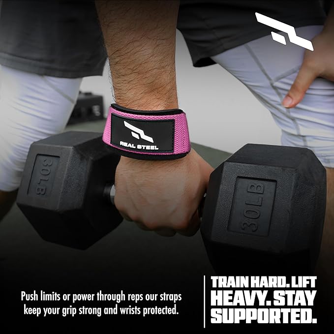 Real Steel Lifting Wrist Straps for Weightlifting, Bodybuilding, Powerlifting, Strength Training, & Deadlifts - Padded Neoprene with 24 inch Cotton