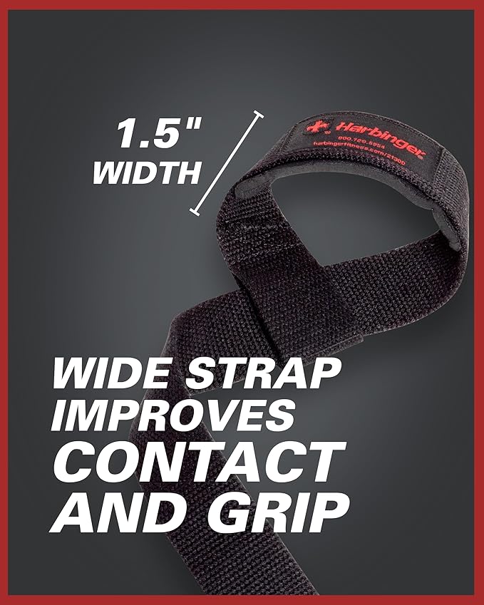Harbinger Padded Cotton Lifting Straps with NeoTek Cushioned Wrist, 21.5 Inch Length, 1.5 Inch Width, Pair, Weightlifting Wrist Straps for Deadlifts and Strength Training