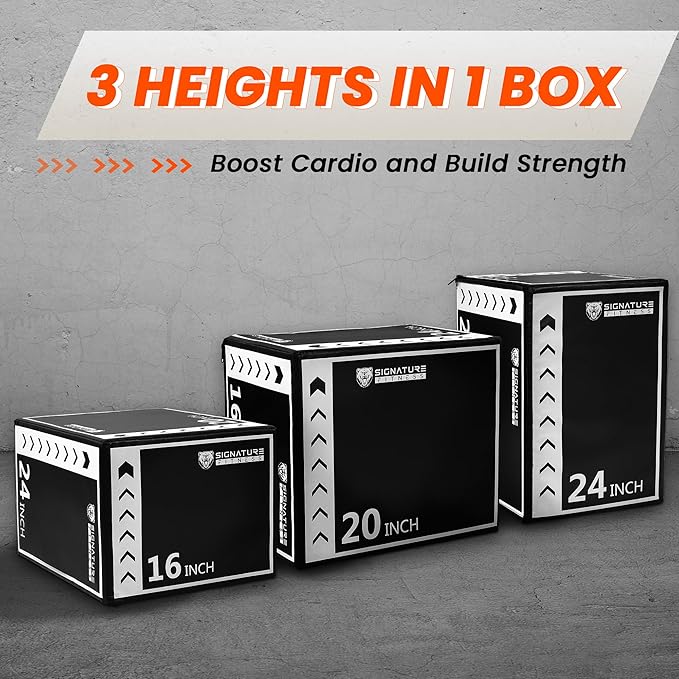 Fitvids Plyo Box, 3-in-1 Foam Plyometric Jump Box, 16”x20”x24” Box Jump for for Home Gym Training Fitness Workout Exercise