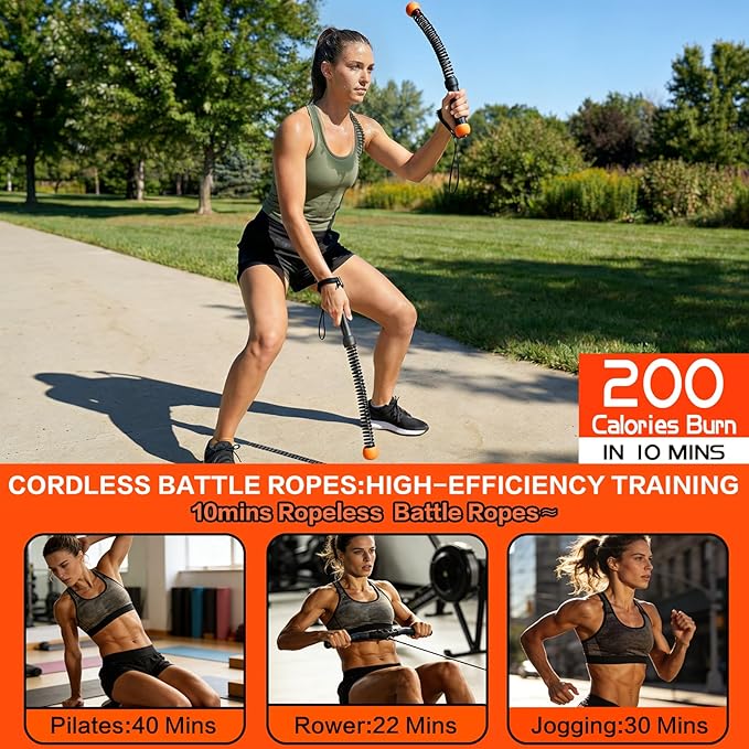 Ropeless Battle Ropes for Home Gym, Portable Cordless Weighted Battle Ropes with Storage Bag, High Calorie Burn for Men & Women, Fitness Equipment for HIIT & Low-Impact Aerobic Training