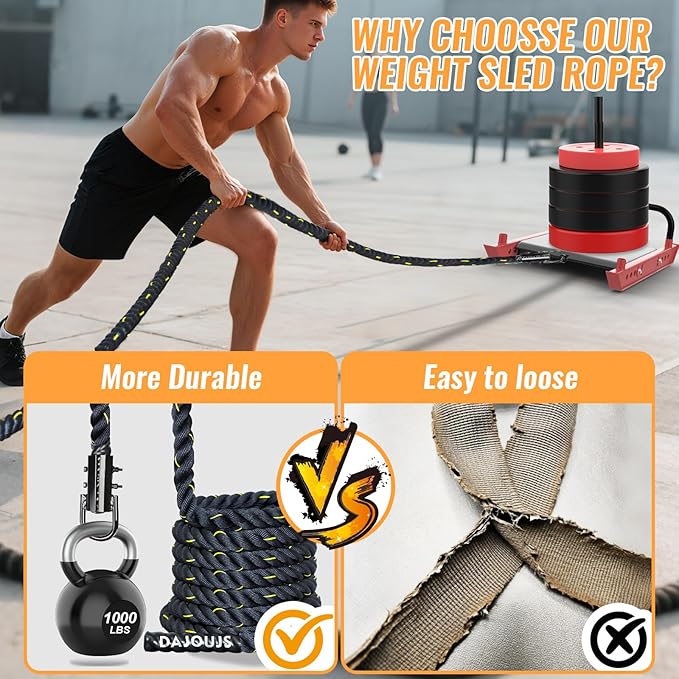 Weight Workout Sled Pulling Rope - 1.5 Inch x 20FT Heavy Duty Workout Sled Pull Rope for Tire Pulling, Football Training - Fitness Resistance Exercise Equipment for Men & Women