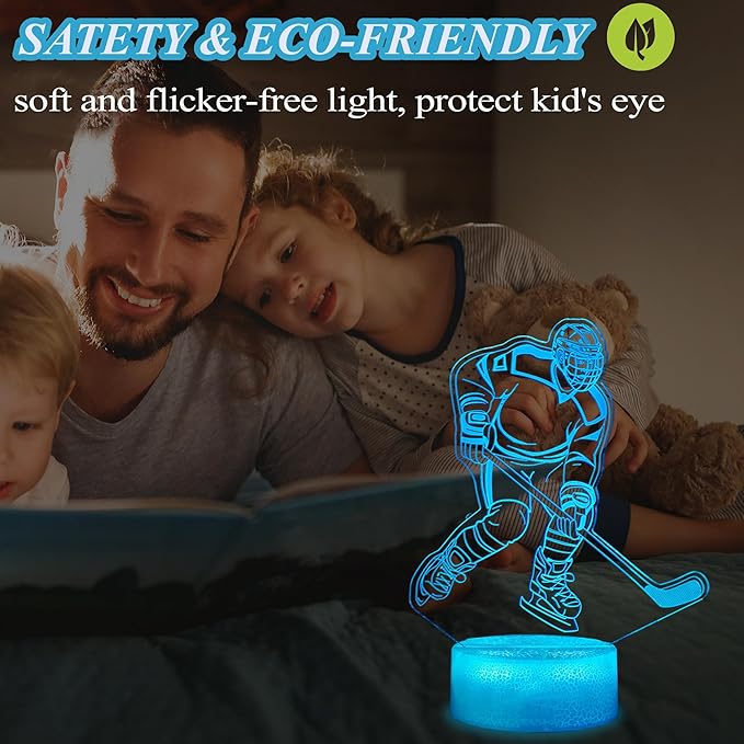 Hockey Night Light, Ice Hockey Gifts, Hockey 3D Lamp with Remote Control, 16 Colors Changing, RGB Flashing Mode, Timer and Dimmable for Birthday Xmas Cool Figurines Gifts for Room Decor Boys Girls