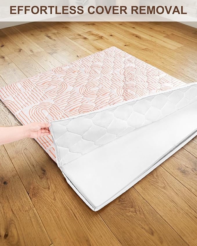 Foam Baby Play Mat 50x50, Removable and Machine Washable Cover, Thicken Cushioning Playmat and Perfect for Playpen, Non-Slip Bottom, Easy to Clean for Infants, Toddlers & Babies(Rainbow)