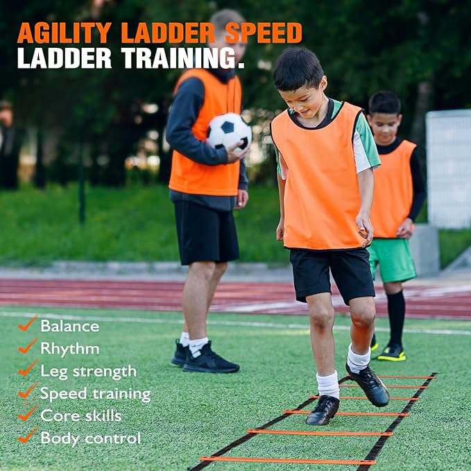 UZTUGG Soccer Training Equipment, Speed Agility Training Equipment for Youth Adults, 20ft Agility Ladder, 4 Hurdles, Jump Rope, 12 Cones, Running Parachute, Basketball Football Training Equipment