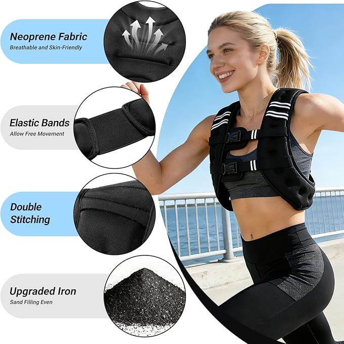 Weighted Vest, 8lb/12lb/16lb/20lb Weight Vest with Reflective Stripe for Workout, Body Weight Vests for Women, Men, Strength Training, Running, Fitness, Weight Loss, Weightlifting