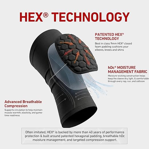 McDavid Moisture Wicking HEX Technology Knee Sleeves for Women/Men, Elbows & Shins Protection, Hex Pads