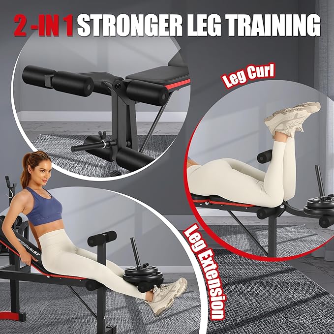 OPPSDECOR Weight Bench Set with Squat Rack, Leg Extension & Preacher Curl Pad, 660LBS Full Body Home Gym Bench Press for Beginners, Women & Teens