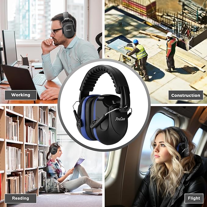 ProCase Noise Reduction Ear Muffs, Sound Proof Ear Protection, NRR 28dB Noise Cancelling Headphones for Adults Kids Autism, Hearing Protection for Mowing -Blue
