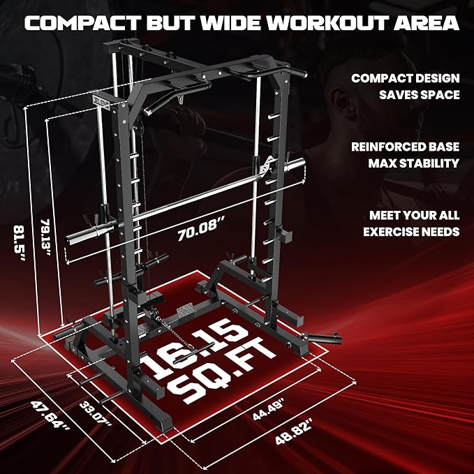 JELENS SR01 Smith Machine, 2000LBS Multi-Function Power Cage with LAT Pulldown System, All-in-One Home Gym Squat Rack with Smith Bar and Training Attachments for Full Body Workouts