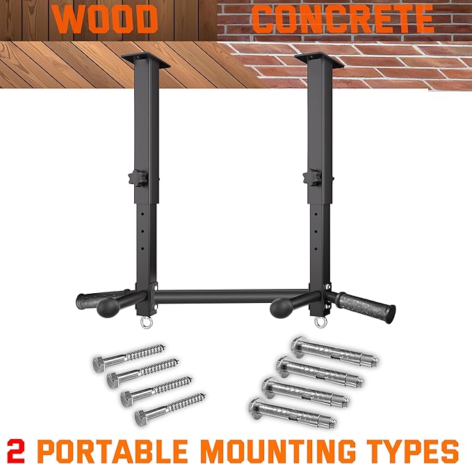 24" Ceiling Mount Pull Up Bar for Garage/Basement/Rafter - Heavy Duty 800LBS Adjustable Height Multi-Grip Chin Up Bar,Ceiling Joist/Beam