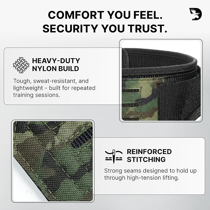 DMoose Weight Lifting Belt - Auto Locking Gym Belt for Olympic Training, WOD, Cross Training for Men and Women - 4" Nylon Workout belt with Adjustable Buckle - Provides Lumbar Support and Stability