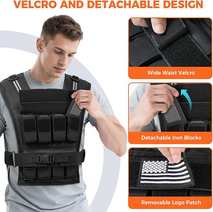 BAGAIL Weighted Vest Men, 20lb/30lb/40lb Adjustable Weight Vest for Woman with Removable Iron Weights, Women’s Rucking Vest for Walking, Workout, Running, Strength Training