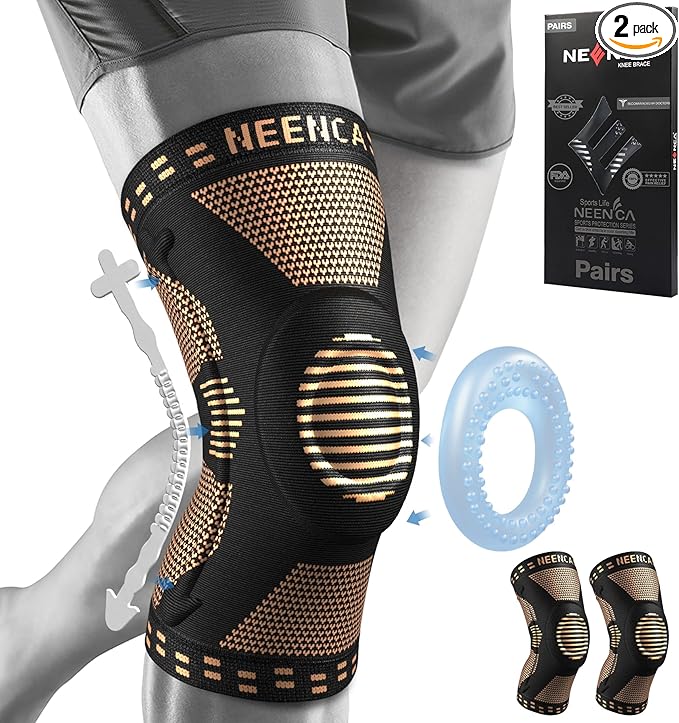 NEENCA 2 Pack Knee Braces for Knee Pain, Compression Knee Sleeves with Patella Gel Pad & Side Stabilizers, Knee Support for Meniscus Tear, Arthritis, Joint Pain, ACL, Runner, Workout