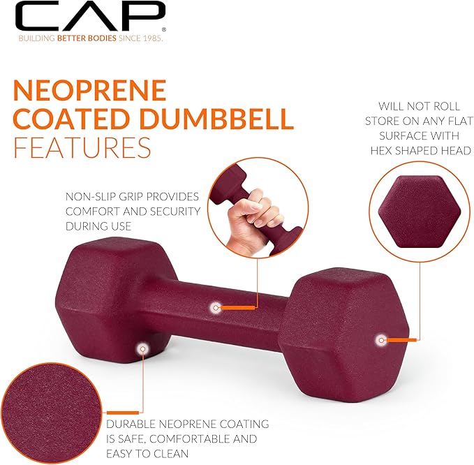 CAP Barbell Neoprene Dumbbell Weights, 15 lb Pair, Ash