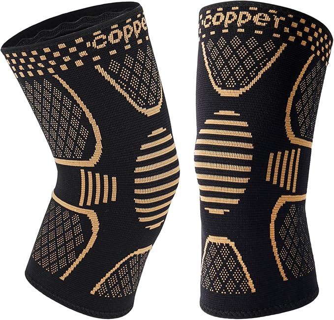 Double Couple 2 Pack Copper Knee Brace Knee Compression Sleeve Support for Men Women Knee Pain Working Out Running Sport Arthritis