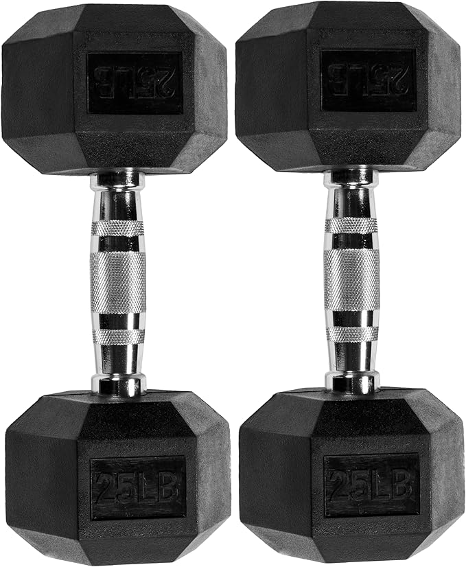 Fitvids Hex Dumbbells Rubber Coated Hand Weights for Exercises and Fitness Home Gym, 5-50 LB Pair