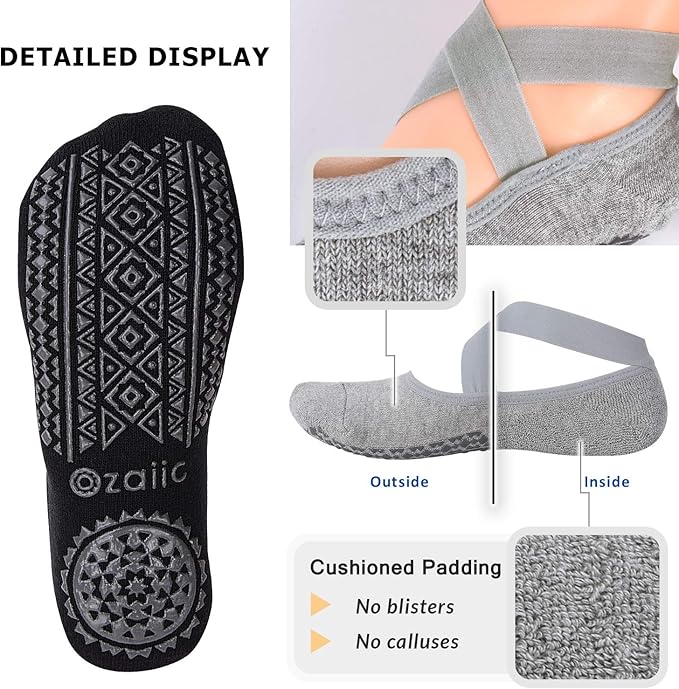 Ozaiic Pilates Socks for Women Non Slip Grip, Yoga Socks with Grippers for Barre, Hospital, Ballet, Dance, Barefoot Workout