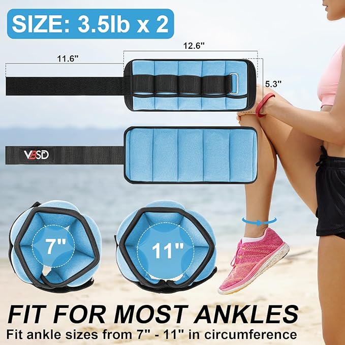 VBSD Adjustable Ankle Weights for Men Women, 2 4 6 8 10 lbs 1 Pair Leg Weight Straps, Weighted Ankle Weight Set with Removable Sandbags for Walking Running Yoga Physical Therapy Gym Home Workout