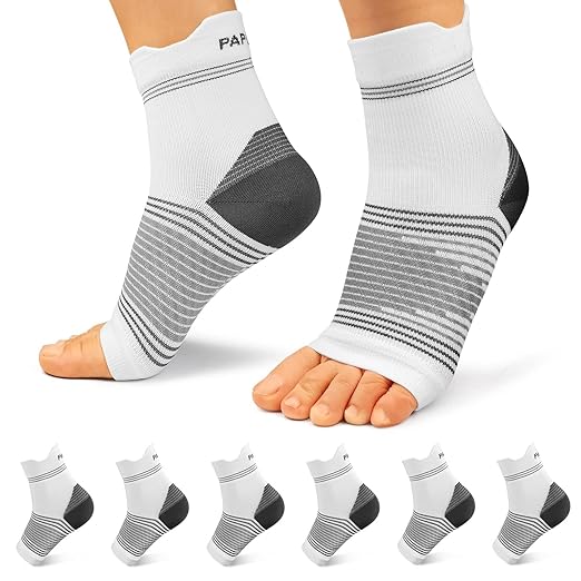 6 Pairs Plantar Fasciitis Socks for Men & Women, Ankle Brace Compression Socks with Arch Support for Achilles Tendonitis, Heel Pain, Swelling & Arthritis Relief, White, Large