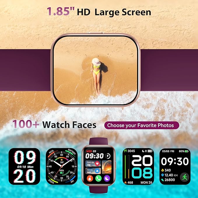 Smartwatches for Women Men Gifts, iOS Android Smart Watch with Health Monitor, Activities Track,Schedule Reminders, 3ATM Waterproof Fitness Tracker Running Watch for BT/Call/AI/Alexa Voice-Dark Purple