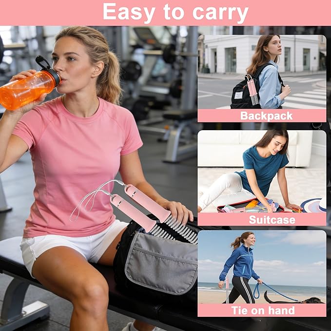 Weighted Ropeless Battle Ropes, Heavy Duty Portable Cordless Battle Ropes for Home Gym, Exercise Equipment for Low-Impact Aerobic Training, Strength & HIIT, for Men & Women (Pink)