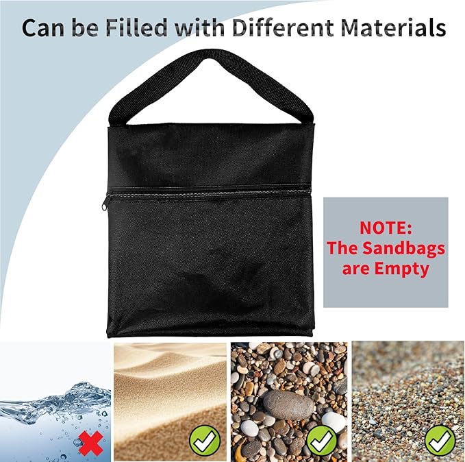 6 Pack Sandbags with 12 PE Bags and 6 Buckle, Weight Bags for Light Stand Photography Video Equipment, Heavy Duty Sand Bags for Backdrop Stand, Photo Tripod, C Stands and Light Stands