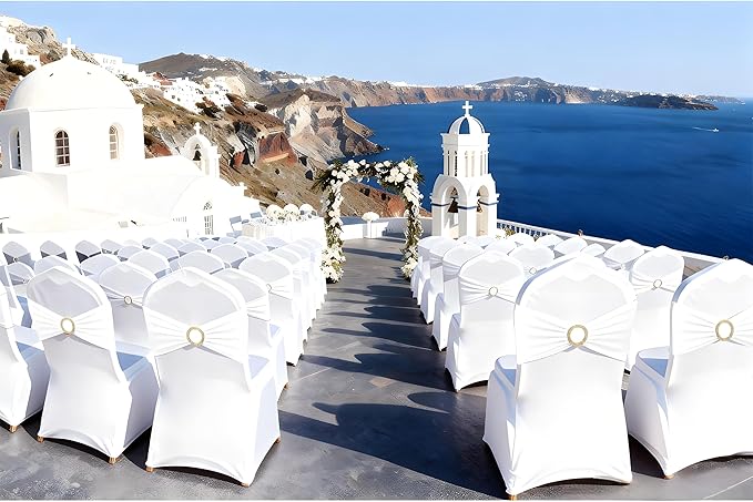 White Chair Sashes 50 Pack with Gold Buckle Slider, Spandex Sashes for Folding Chairs Wedding Party Banquet Decor