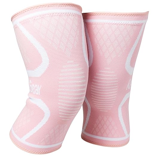 RiptGear Knee Compression Sleeve Women - Knee Support and Compression Knee Brace for Women Working Out For Pain, Running (Large, Pink (2 Pack))