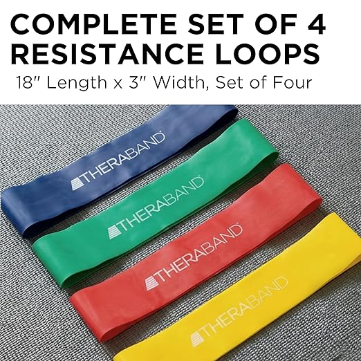 THERABAND Resistance Band Loop Set, 18" Workout Bands for Strength Training, Stretching & Physical Therapy, Set of 4 Color-Coded Exercise Bands with Varying Resistance Levels, Portable & Durable
