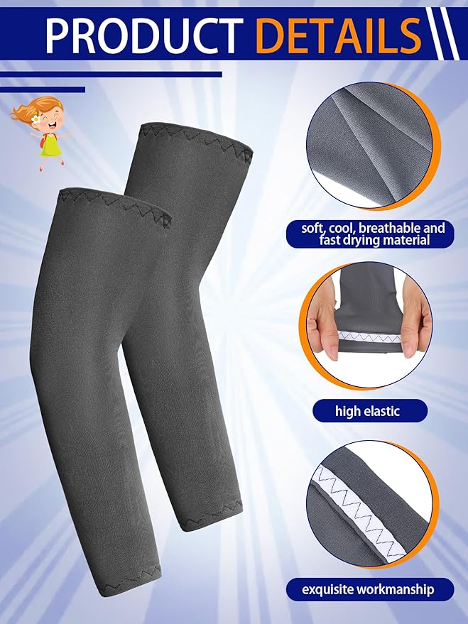 Newcotte 12 Pairs Arm Sleeves for Kids Compression Football Baseball Arm Sleeve Youth UV Protection Breathable Cooling Sleeve