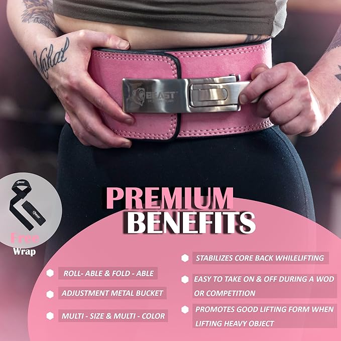 Beast Power Gear Weight Lifting Belt Lever Buckle 10MM 13MM Thick & 4 Inches Free Strap Weightlifting, Powerlifting, Deadlifts, Squats Men Women