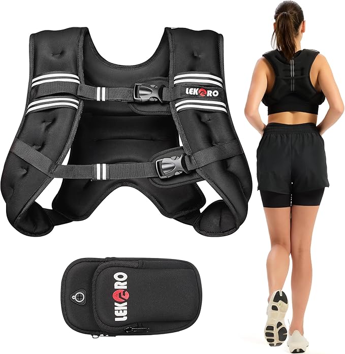 Weighted Vest for Men Women, No-Bounce 6LB 8LB 12LB 16LB 20LB 25LB 30LB Weights Vest with Adjustable Buckles & Reflective Stripes | Weight Vest for Walking Running Hiking Workout