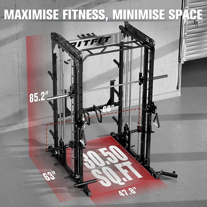 RitFit M1 Pro Smith Machine with Cable Crossover System, Multi-Function Squat Rack Power Cage for Home Gym, Power Rack and Packages
