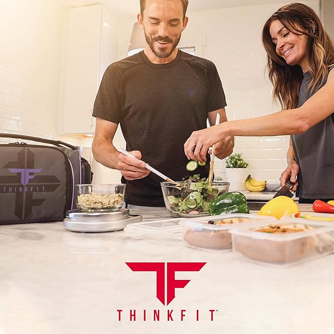 ThinkFit Insulated Lunch Box with 6 Portion Control Containers, Pill Dispenser, Shaker Cup & Ice Packs - BPA-Free, Reusable, Microwavable, Freezer Safe - Blue