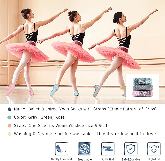 Ozaiic Pilates Socks for Women Non Slip Grip, Yoga Socks with Grippers for Barre, Hospital, Ballet, Dance, Barefoot Workout