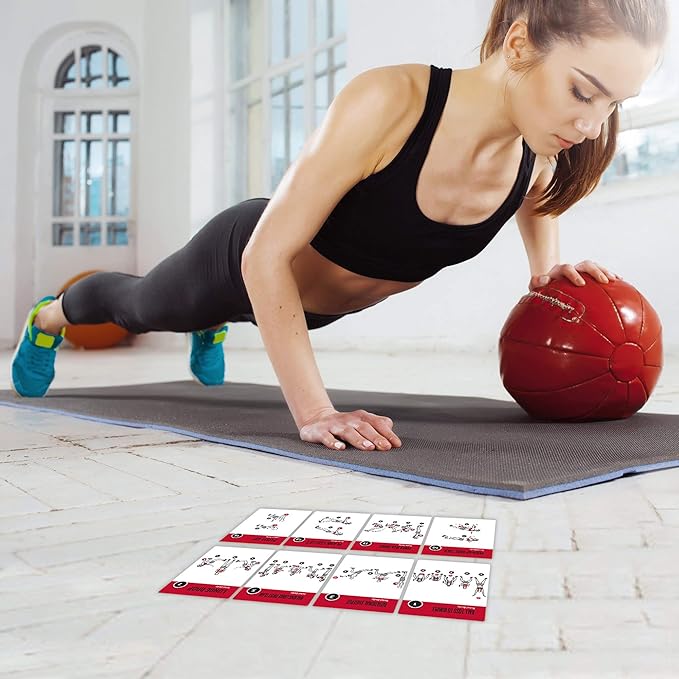 NewMe Fitness Medicine Ball Exercise Cards for Home Workouts, Workout Cards Deck for Women & Men, Beginner Fitness Guide to Training Exercises at Home or Gym