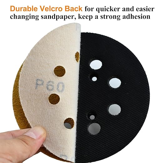 5-Inch 8-Hole Hook and Loop Sanding Discs 60-Grit Random Orbit Sandpaper, 50-Pack