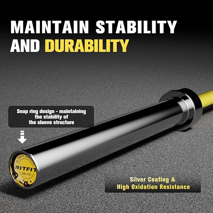 RitFit Elite 7ft Olympic Barbell, Robust 45lb Barbell for Weightlifting and Powerlifting, Superior Olympic Bar with Exceptional 500lbs Load Capacity, Weight Bar for 2” Standard Plates
