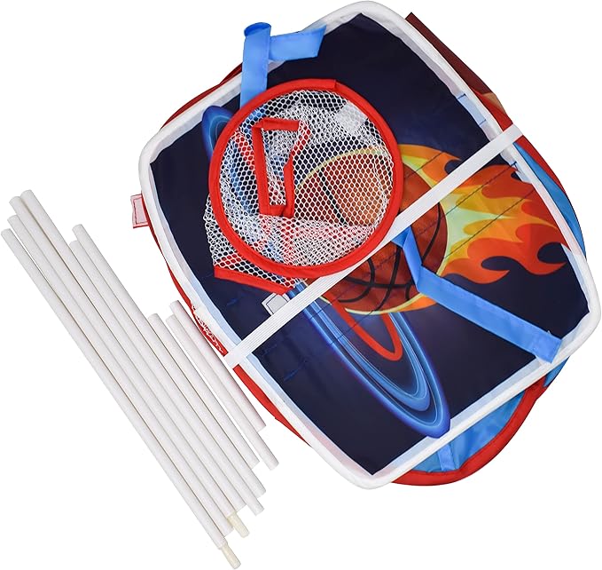Large Basketball Sport Pop Up Ball Tent with Basketball Hoop and 20 Soft Balls for Toddler Kids, Folds for Easy Storage