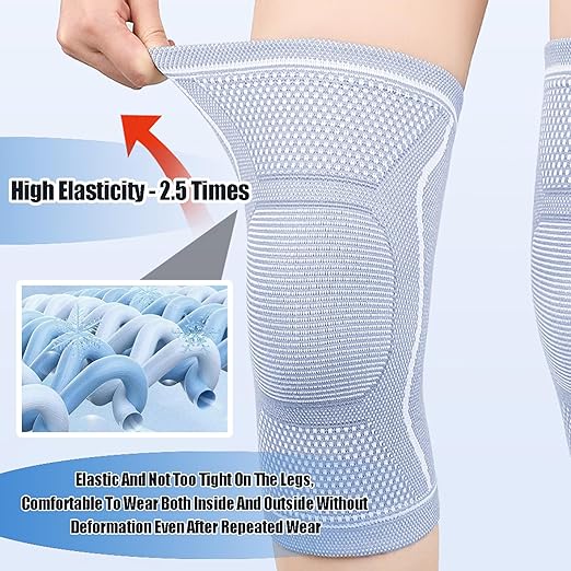 Compression Knee Sleeve for Men Women - Bamboo Charcoal Elastic Knee Braces Pads Warmers Protective Knee Support for Arthritis and Runners (Gray, X-Large)
