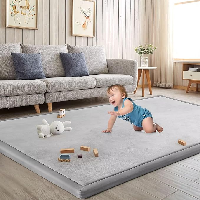 Baby Play Mat for Floor Nursery Rug Muscle Mat Area Rug Playroom Rug 39"x59" Playpen Mat Memory Foam 1.3" Thick Crawling Mat for Babies,Toddlers, Infants, Kids,A Light Gray