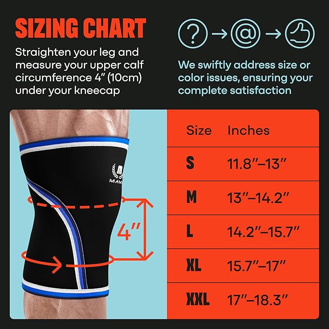 Mava Sports Knee Sleeves Weightlifting Men & Women, 7mm Neoprene Knee Sleeves for Women and Men, Ideal for Cross Training WOD, Squats, Powerlifting